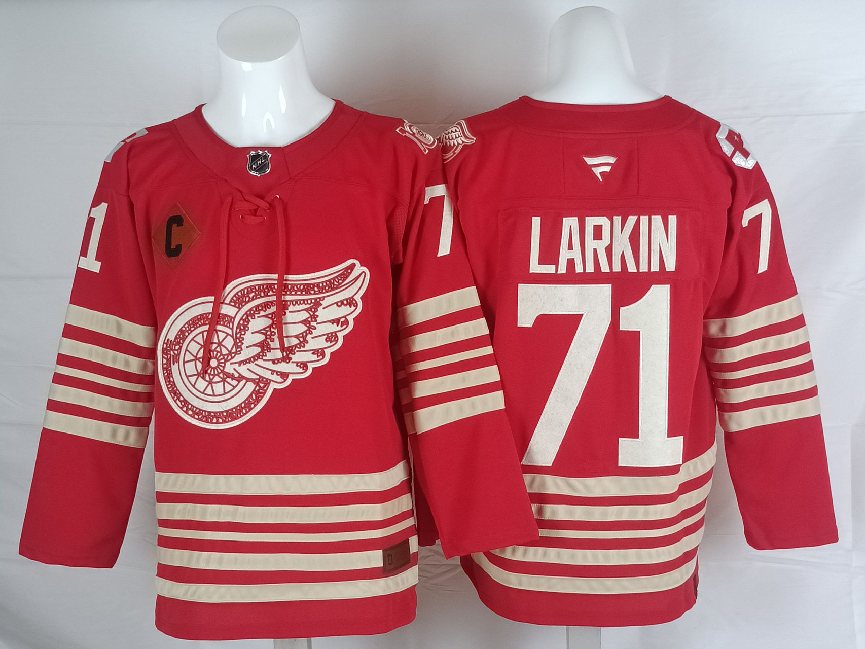 Men 2026 Detroit Red Wings #71 Larkin Red 100th NHL Jersey style 01